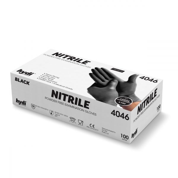 POWDER FREE BLACK NITRILE GLOVES - LARGE X 100 | 4046