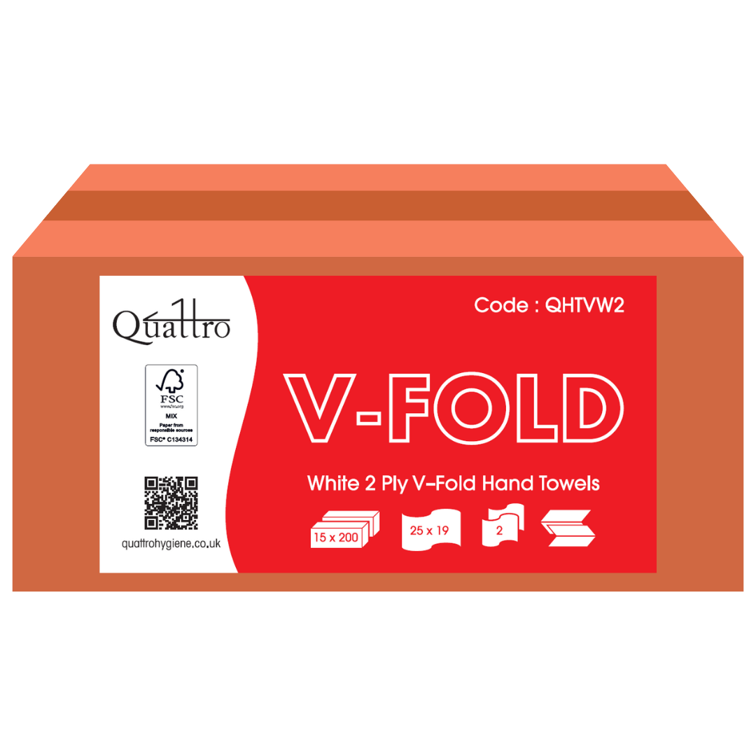 QUATTRO | LUXURY V-FOLD 2PLY WHITE HAND TOWELS X 3000 | QHTVW2