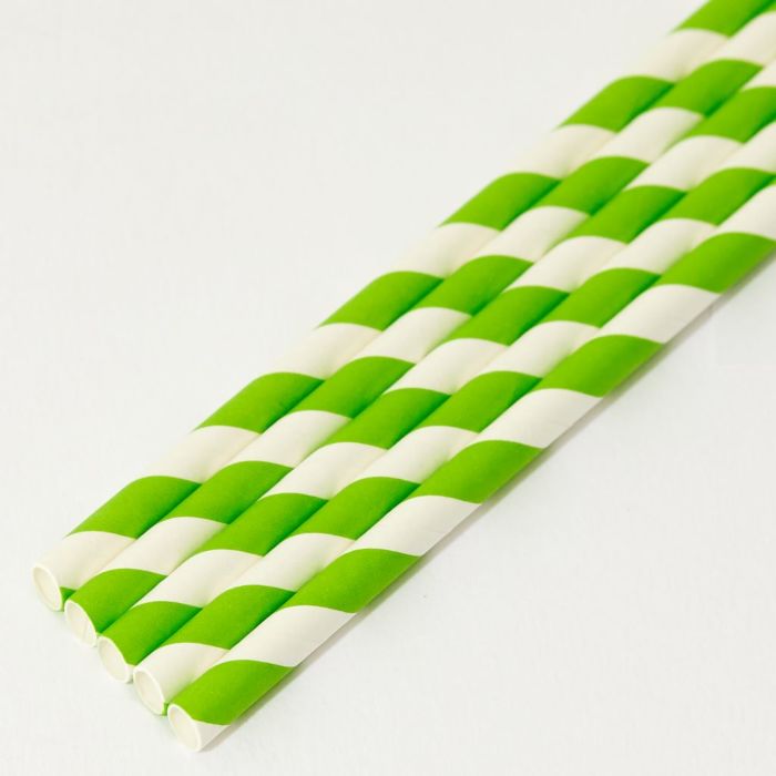 8″ LIME GREEN & WHITE PAPER SMOOTHIE STRAW- 8MM BORE COMPOSTABLE X 250 | STRAWPSGW