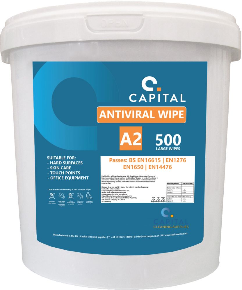 CAPITAL |  A2 ANTIVIRAL SURFACE WIPES X 500