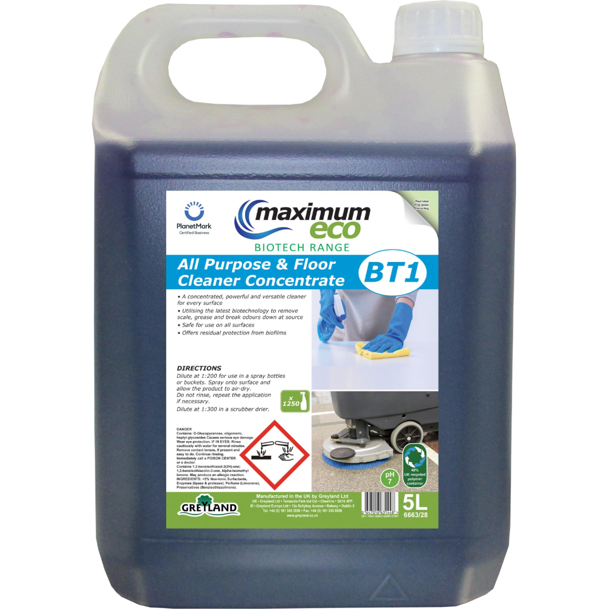 GREYLAND | MAXIMUM ECO BIOTECH BT1 ALL PURPOSE & FLOOR CLEANER X 5 LTR | 2763/28