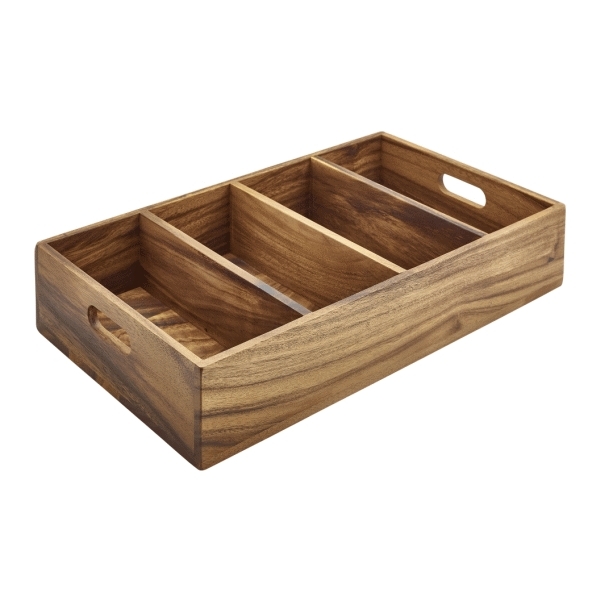 GENWARE | ACACIA WOOD 4 COMPARTMENT CUTLERY TRAY | WDCT-4