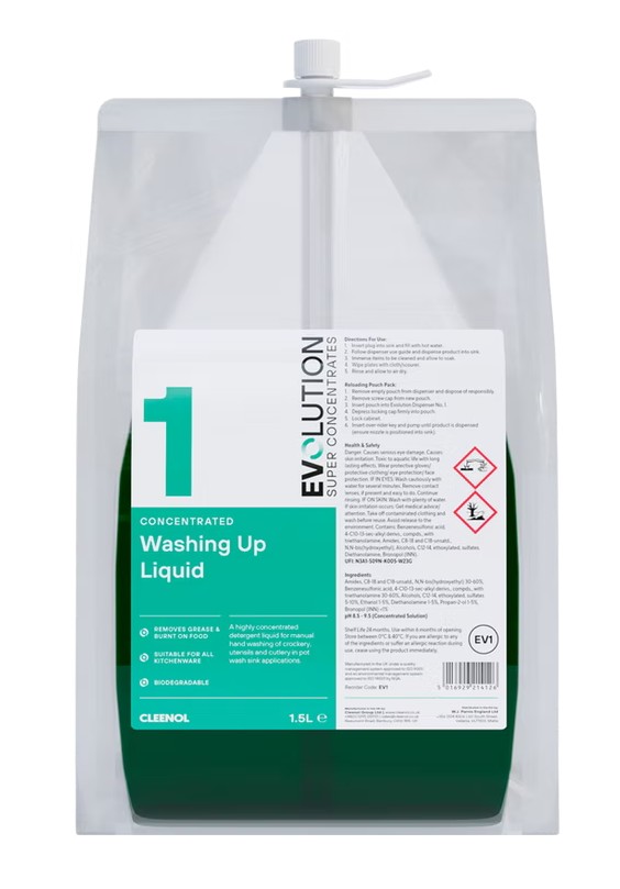 CLEENOL | EVOLUTION CONCENTRATED WASHING UP LIQUID EV1 X 1.5 LTR | EV1