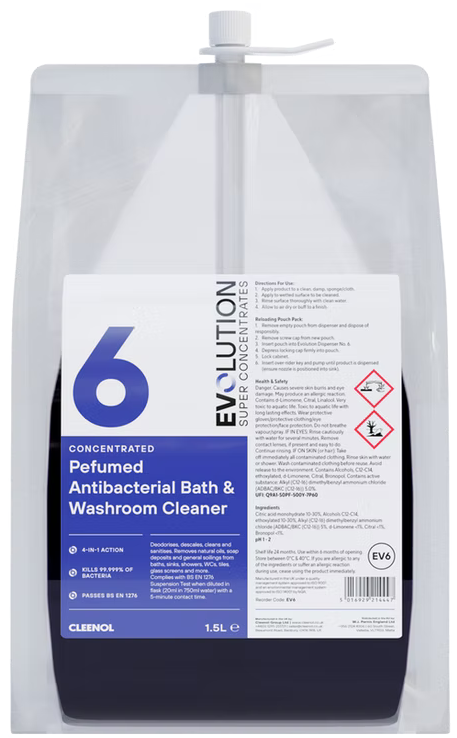 CLEENOL | ECOLABEL EVOLUTION BATH & WASHROOM CLEANER EV6 X 1.5 LTR | ECO-EV6
