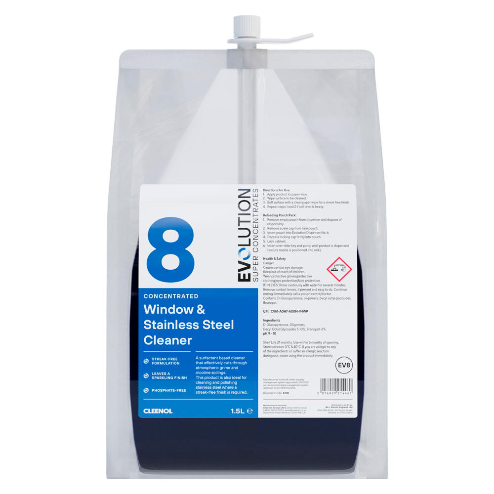 CLEENOL | X2 EVOLUTION EV8 WINDOW & STAINLESS STEEL CLEANER 4 X 325ML | EV8/X2