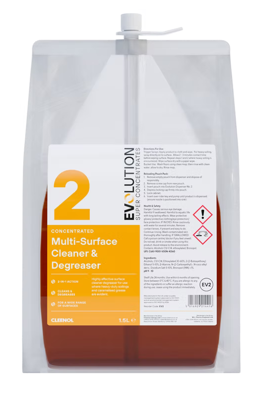 CLEENOL | EVOLUTION CONCENTRATED MULTI-SURFACE CLEANER & DEGREASER EV2 X 1.5 LTR | EV2