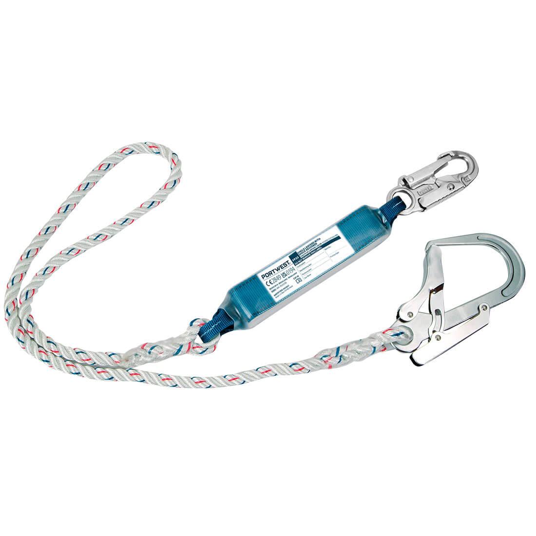 PORTWEST | LANYARD 1.8 M WITH SHOCK ABSORBER CARABINER & SCAFFOLD HOOK. | FP23