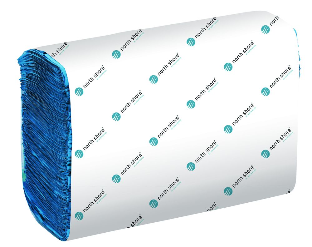 NORTH SHORE |  1PLY BLUE RECYCLED Z-FOLD HAND TOWELS X 3000 | HZ0490NS