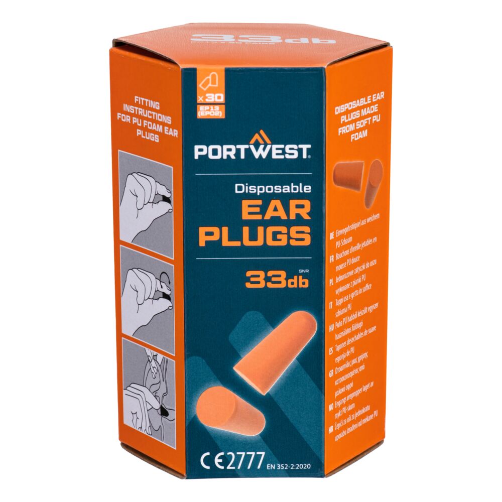 PORTWEST | PU FOAM EAR PLUGS X 30 PAIRS | EP13 | 4755