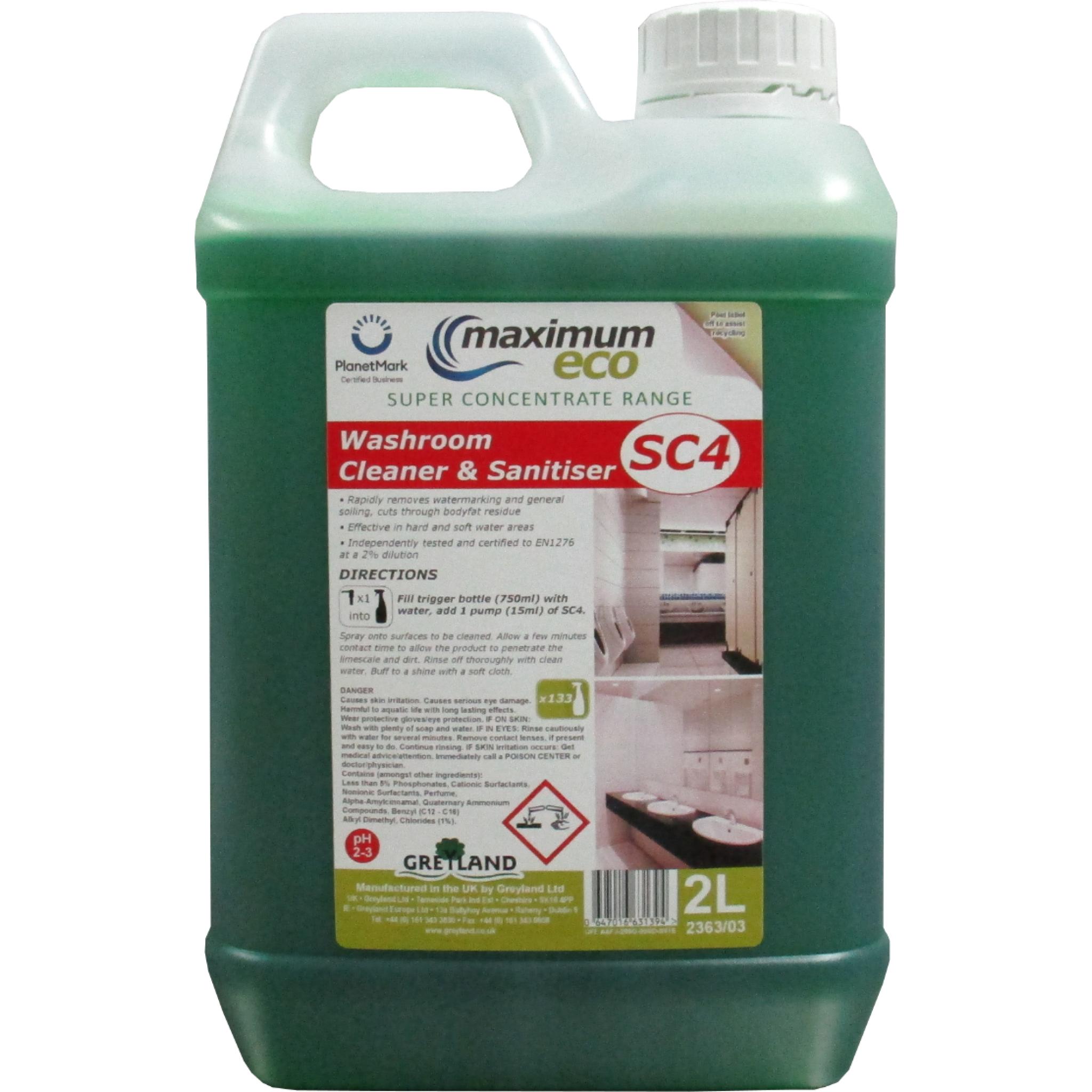 GREYLAND | MAXIMUM ECO SUPER CONCENTRATE SC4 WASHROOM CLEANER & SANITISER X 2 LTR | 2363/03